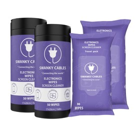 Swanky Cables Screen Cleaner Wipes: Electronic Wipes for Screens - Computer Screen Wipes for Lens, Phone, Tv Screen and Monitor Cleaning - Tech Wipes & Microfiber Cloth (Soft Wipes, 300 Count)