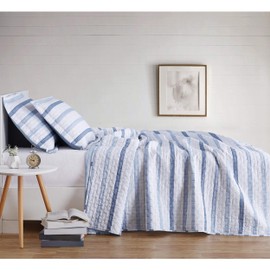 Truly Soft Everyday Truly Soft Waffle Stripe Quilt Set, Twin XL, White/Blue,QS3228TXL-2600,2