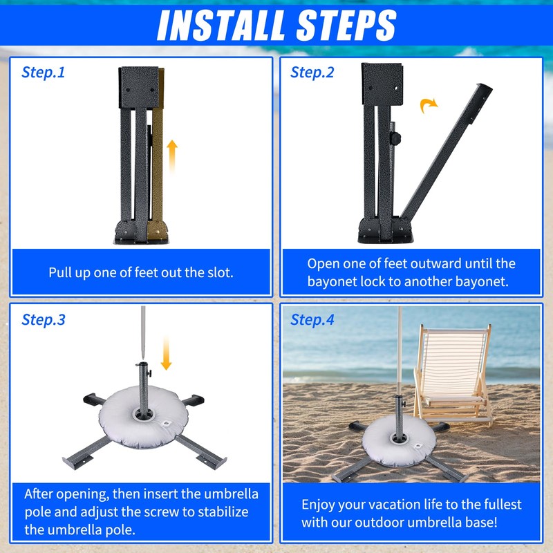 FLKQC Foldable Beach Umbrella Stand, Portable and Adjustable Sunshade Holder