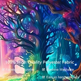 Arsey Tree Tapestry Forest Trippy UV-Reactive Wall Tapestry Glow In The Dark Tapestries Vertical Stars Galaxy Blacklight Tapestry Aesthetic Decor Bedroom Party Color, Large 230x180cm