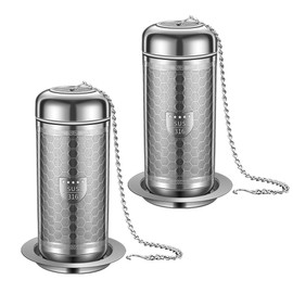 BOMANSI BOMS 2 Pack Tea Infuser with Drip Tray, Extra Fine Mesh Tea Infusers for Loose Tea, 316 Stainless Steel Tea Strainer with Extended Chain Hook, Tea Steeper (2 Pack - Large)