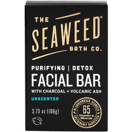 The Seaweed Bath Co. Purifying Detox Facial Bar Soap, Unscented, With Natural Organic Seaweed, Charcoal, Vegan, Paraben Free, 3.75 oz.