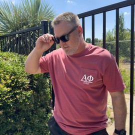 Alpha Gamma Delta Dad Shirt | Sorority Comfort Colors Pocket Tee (Large) Crimson