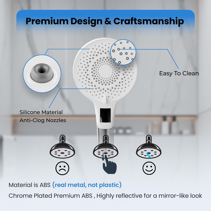 HERLUX High Pressure Shower Head with Stainless Hose & Adjustable