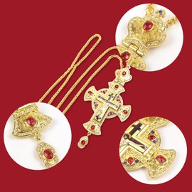 Needzo Orthodox Bishop's Pectoral Cross, Crucifix Center, Catholic Church Supplies, 23.6-inch Chain