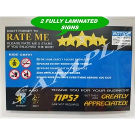 Uber or Lyft Video Recording, Rating, TIPS Seat Headrest Sign 7"x5" (2 qty)