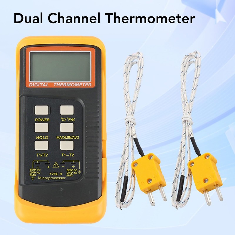 K Type Thermocouple Thermometer, -58℉ ~ 2498℉ Dual Channel Digital