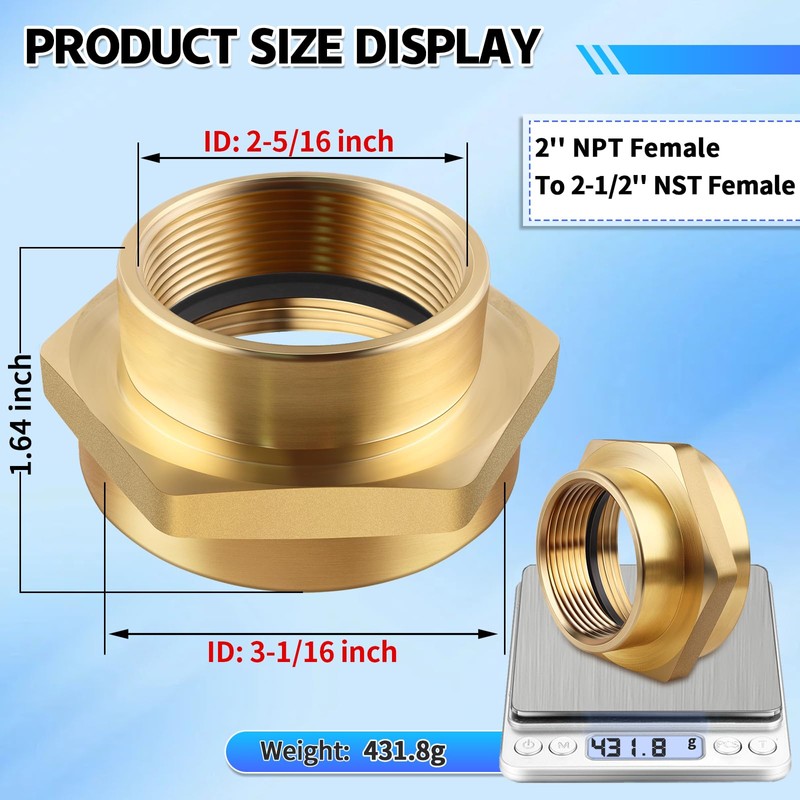 AquaNPT Fire Hose Adapter 2-1/2" NST NH Female to 2"
