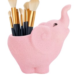 Biiange Ceramic Cute Elephant Makeup Brush Holder, Makeup Brush Storage Container Decorative Make Up Brush Case Storage for Women (Pink)