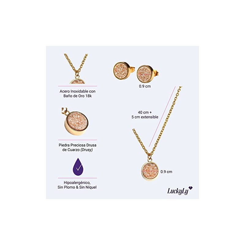 LuckyLy Set Joyería Acero Inoxidable Baño Oro 18K Plata Regalos