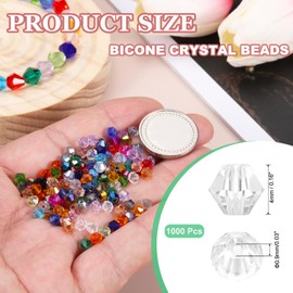 PATIKIL 1000pcs 4mm Bicone Glass Crystal Beads, Faceted Glass Spacer Beads for Jewelry Making Bracelet Necklace Earrings DIY Suncatcher Craft, White