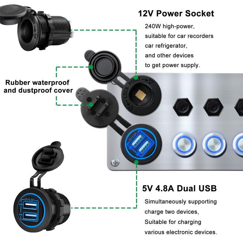 Ambuker 4 Gang 12V Momentary Push Button Switch Panel Antioxidant