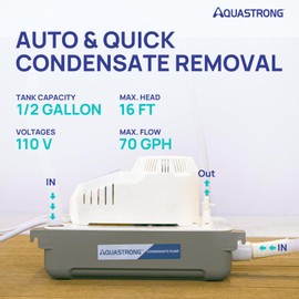 Aquastrong 115V 70 GPH HVAC Condensate Pump,Automatic Safety Switch,AC Condensate Removal for Air Conditioner, Furnace,Dehumidifier, 3.3' Power Cord