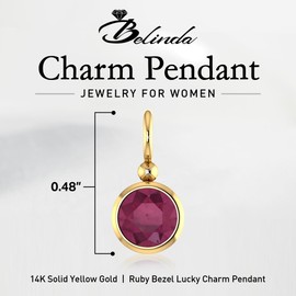 Belinda Jewelz - Yellow Gold Mini Lucky Charm, 14k Gold Charms for Minimalist Necklace and Bracelet, Dainty Minimalist Jewelry for Women, Natural Ruby Bezel, 0.48”
