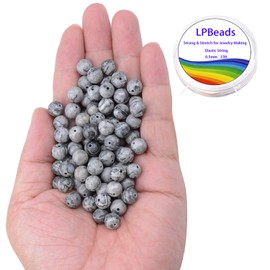 LPBeads 100PCS 8mm Natural Map Jasper Gemstone Round Loose Beads for Jewelry Making with Crystal Stretch Cord