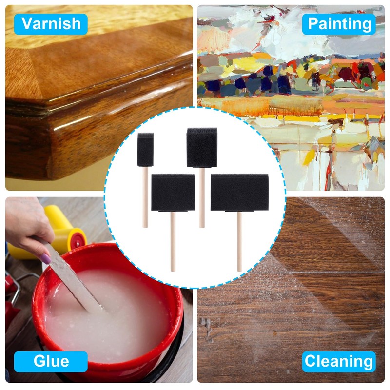 CustomyLife 8 Pcs Foam Paint Brushes, 4 Sizes Wood Handle