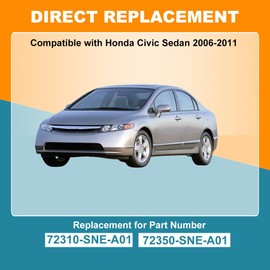 JDMON 2PCS Door Moulding Strip Weatherstrip Seals Compatible with 2006-2011 Honda Civic 4 Door Sedan, Rubber Weather Stripping Replacement for 72310-SNA-A01 72350-SNA-A01