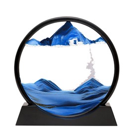Moving Sand Art Picture in Motion Round Glass 3D Deep Sea Landscape, Dynamic Sand Art Sandscapes, Sensory Relaxing Desktop Table Decor Desk Decor Art Desk (Bule)