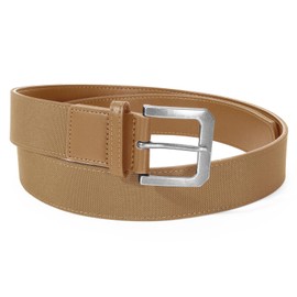 Men's Work Belt Mens Canvas Belt Inside Microfiber Faux Leather with Vintage Silver Buckle (Khaki)