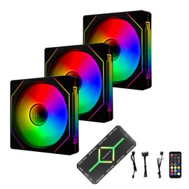 Bundle Including: 3-Pack 120mm Infinity Mirror Addressable RGB PWM Cooling Fans, 1 x PWM Fan Hub Black