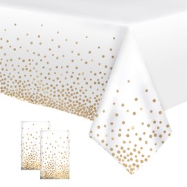 Paready Tablecloths for Parties, Disposable, Table Cover, Table Mat, Party Supplies, Decoration, Wedding, Anniversary, Celebration, Event Decoration, 53.4 x 108.6 inches (137 x 274 cm), Rose Gold, White