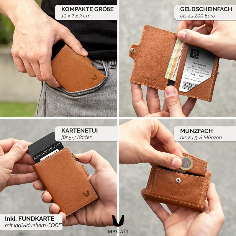 MAGATI Zani Slim Wallet with AirTag Leather Case, Includes Lost