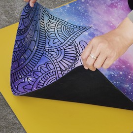 U&M 72'' x 27'' Travel Yoga Mat (1.5mm Thick) - Non-Slip Natural Rubber Base & Suede Top, Doubles as Studio Mat Cover, Anti-Slip for All Yoga Types, Purple Starry Sky Print