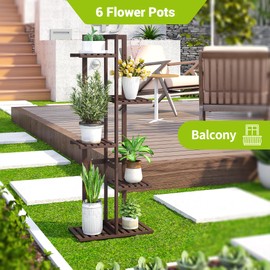 BMOSU Bamboo Plant Stand for Indoor Outdoor Plants Corner Tall Plant Shelf 6 Potted Holder Shelf Plant Rack Holder Display Rack(Brown)