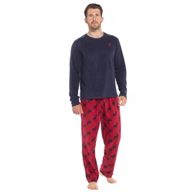 Strong Souls Mens Luxury 2 Piece Long Pyjamas Pjs Navy Stag XX-Large