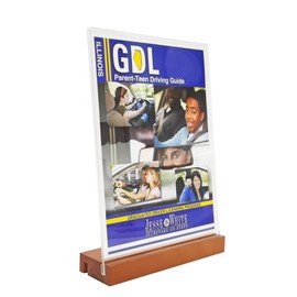 FixtureDisplays® 5x7" Acrylic Picture Frame Sign Holder Portrait Slant/Vertical Design Wood Base, Tabletop Signage Display 10174-5x7 L-FBA