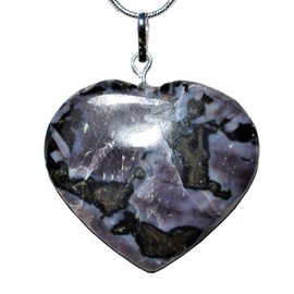 Zenergy Gems Charged Natural Himalayan Mystic Indigo Gabbro Crystal Heart Pendant + 20" Silver-plated Snake Chain + Selenite Heart Charging Crystal Included