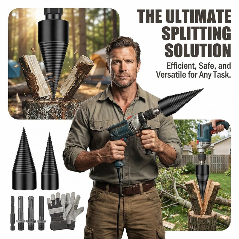6 Pcs Wood Splitter Drill Bits Set, 42mm+32mm Firewood Log
