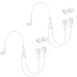 [2PACK] 2FT Outdoor Power Extension Cord 2 Way Splitter - White Flat Wall Plug Short 3 Prong Y Splitte Extension Cord with 2Outlets, 125V 13A 16AWG 1 to 2 Splitter Waterproof Outdoor Extension Cord