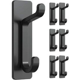 Josmimic 6-Pack Adhesive Towel Hooks: Heavy Duty 10LB Wall Hooks, for Coat/Robe Stick on Bathroom, Black, Stainless