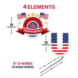 4th of July Patriotic Yard Sign Letters, Patriotic Stars American Flag USA Yard Letters Independence Day Yard Cutouts With Metal Stakes, VP5613 (20 inches)