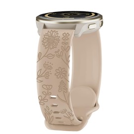 HQzon 22mm Watch Band Compatible with Garmin Vivoactive 4/Venu 3/Venu 2, Sunflower Print Watch Band Compatible with Forerunner 265/965/255/955/745 for Women, Milk Tea, 22mm