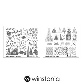 Winstonia 2pc Christmas Nail Art Image Plates Stamping Winter Festival Mani Kit
