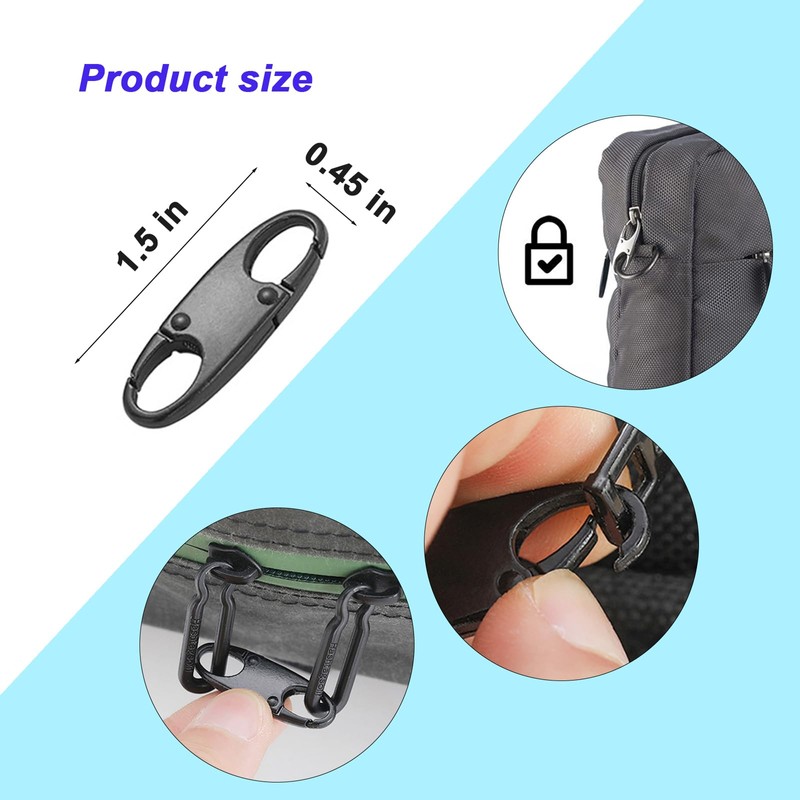 8 PCS Small Carabiner Clip, Anti Theft Zipper Clips Double