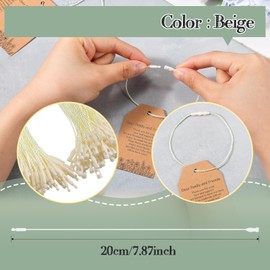 Shappy Pack of 100 Nylon Cord for Hanging Labels, Disposable Price Nylon Cord with Snap Fastener for Attaching Labels, Safety Labels, Fastening Hooks, Cord for Product Clothing (Beige)