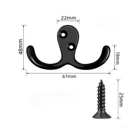 BIPEE 20Pack Coat Hooks, Heavy Duty Double Prong Coat Hooks Wall Mounted with 40 Screws, No Rust Black Metal Wall Hooks for Hanging Towel, Coat, Bag, Hat, Cup, Key