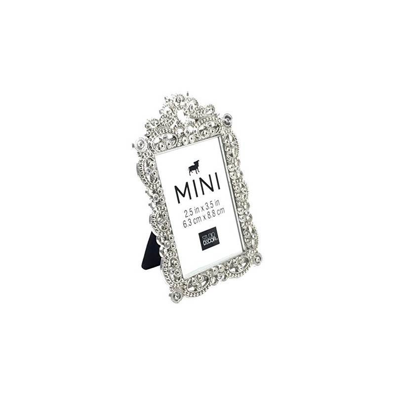Bejeweled Silver Tone Metal Mini Picture Frame, 2.5" x 3.5"