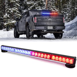 FOXCID 24 LED Emergency Hazard Warning Strobe Flashing Light Bar Wireless Battery W/Magnetic Base and Rechargeable Plug for Beacon Rooftop Safety Vehicles Tow Trucks Tractor Snowplow, Red Blue