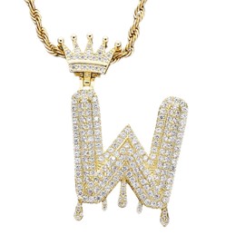 Initial Necklace for Men Women,Crown Letter Pendant with 24 Inch Chain,Cubic Zirconia Capital Monogram Pendant Necklace Jewelry Gift (Initial W)