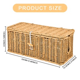 Trendecor Rattan Cable Management Box, 33x13.5x13cm Hand Woven Cable Box Cable Box Organizer Rustic Wire Organiser Box for TV Wires Power Strip Tangle Hide Desk Hider Cables