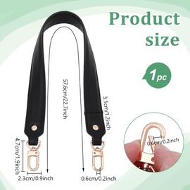 PH PandaHall 23 inch Genuine Leather Purse Strap Black Replacement Purse Strap, Short Leather Bag Handle Handbag Strap with Clasps for Handbag Tote Underarm Bag Shoulder Bag Making