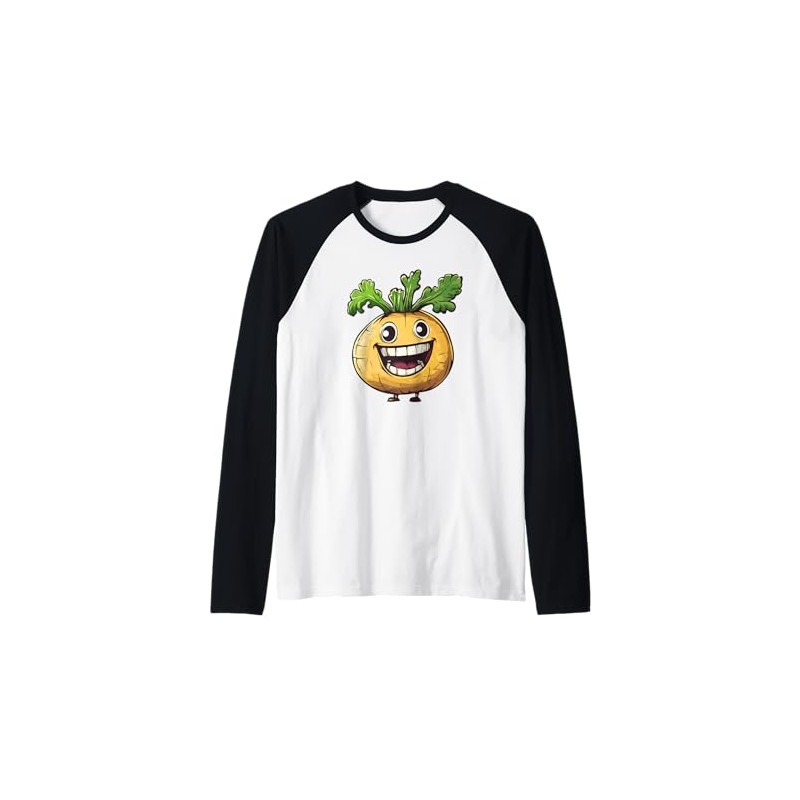 Rutabaga Smiling Comic Style Raglan Baseball Tee