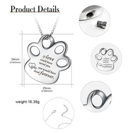 YOTHIWAD Urn Necklace for Ashes Paw Cremation Jewelry Urn for Ashes Stainless Steel Memorial Locket Ashes Necklace for Women