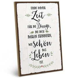 ARTFAVES® Holzschild mit Spruch - Finde Immer Zeit für die Dinge | Shabby Chic Vintage Schild | Deko Geschenk zum Thema Glücklichsein, Motivation | Größe: 19 x 28 cm