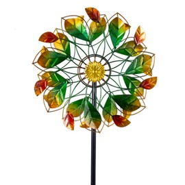 Green Windmill for Yard,Kinetic Wind Spinner,Autumn Pinwheels for Yard and Garden,Metal Wind Sculpture with Sturdy Stakes,Fall Decorations for Outdoor,57 * 13 Inches