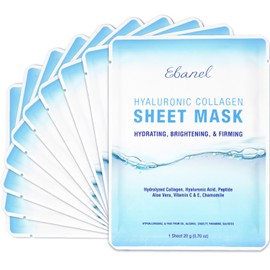 Ebanel Ebanel 10 Pack Collagen Peptide Hydrating Face Masks, Instant Brightening Firming Anti Aging Face Sheet Masks, Moisturizing Spa Facial Mask Skincare with Hyaluronic Acid, Vitamin C, Chamomile, Aloe